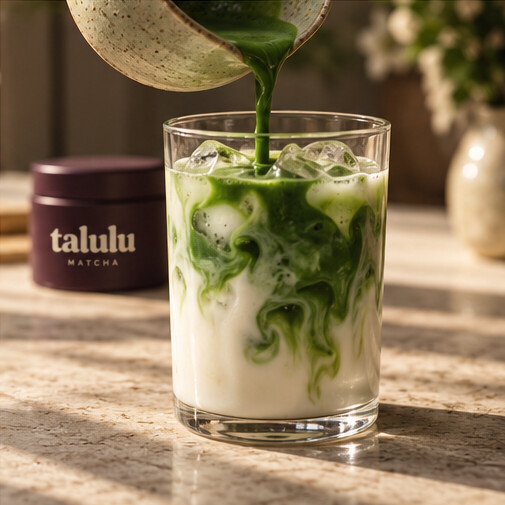 Matcha poured over an iced latte